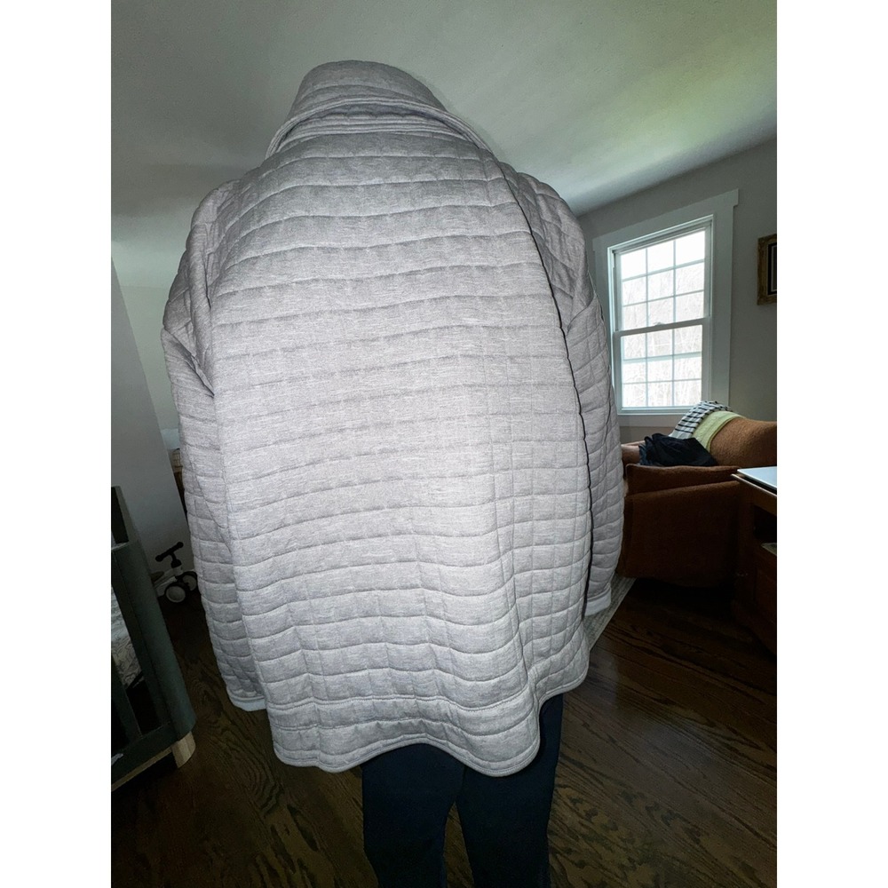 Weekends by Chico's Heather Gray Quilted Snap Front Jacket Stand Collar Size 2